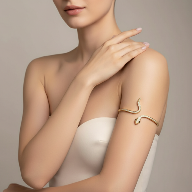 Serpentina Diamond Gold Arm Cuff Bracelet