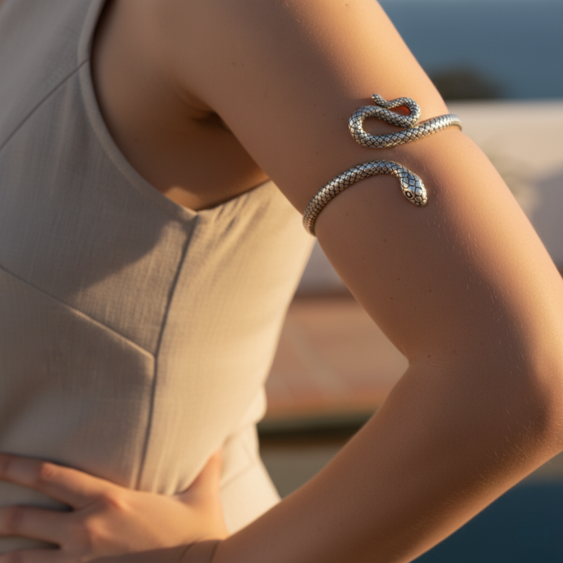 Silver Snake Arm Cuff Bracelet